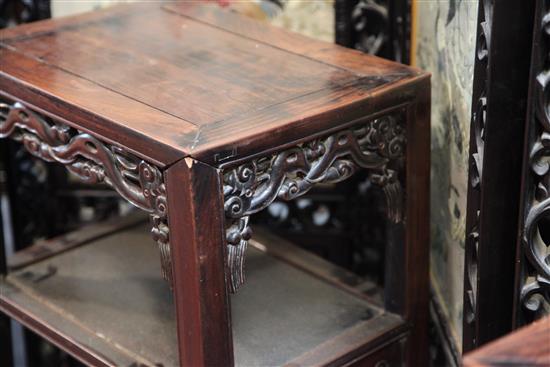 A pair of Chinese hongmu rectangular two tier tables, late 19th century, 1ft 5.5in. x 1ft 1in. H.2ft 7in.